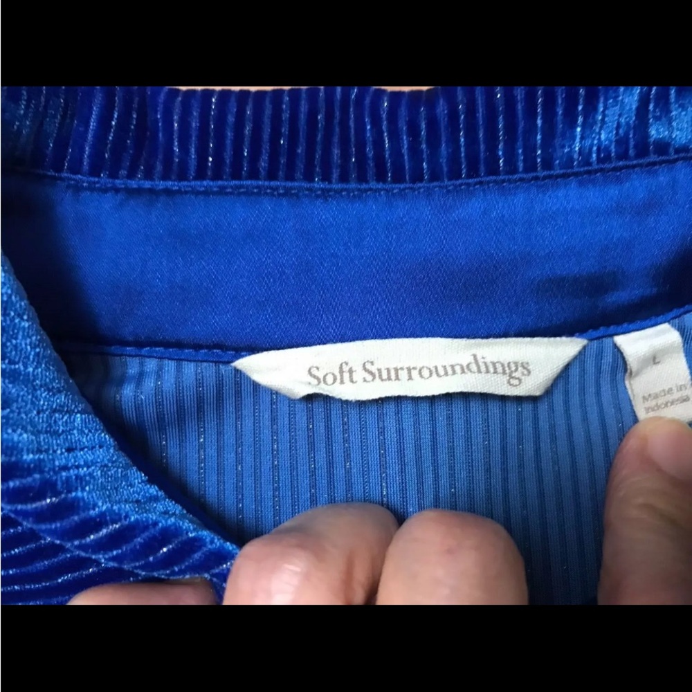 Royal Blue Velvet Button-up Blouse | Large | Soft Surroundings | Silver Stripes - Picture 12 of 16